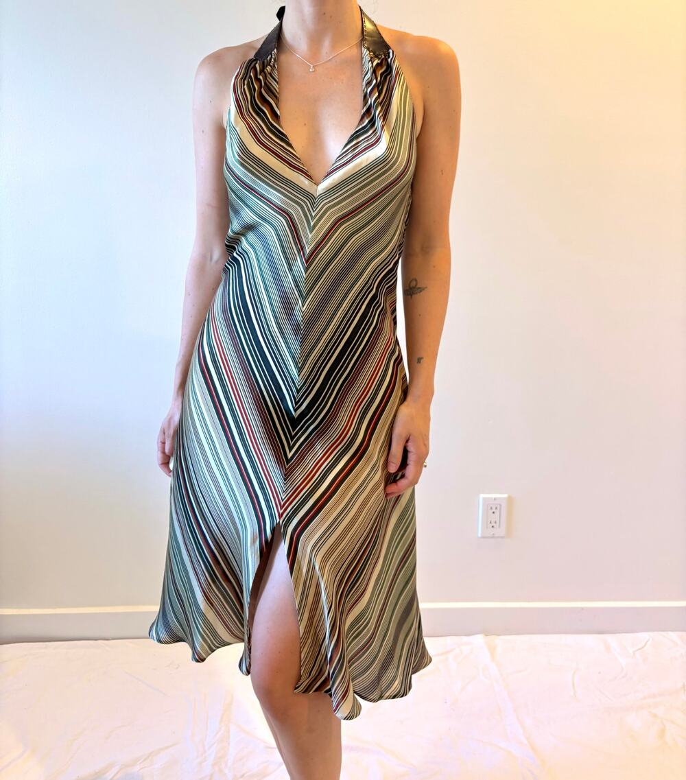 vintage silk v neck halter knee length max mara dress